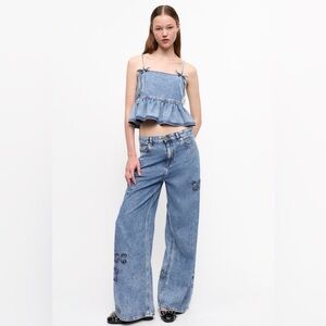 Ganni Blue Straight wide Leg Women's Jeans wide leg